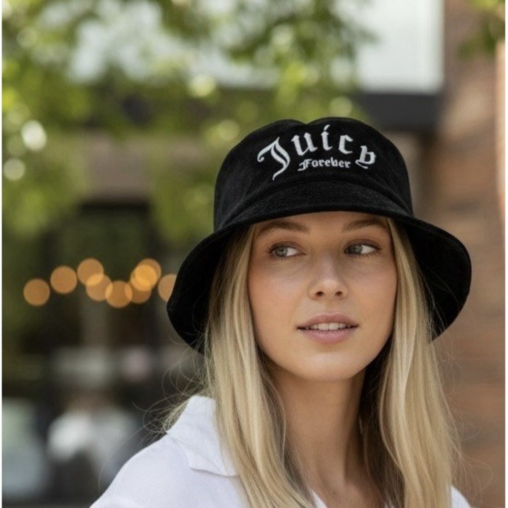 Juicy Forever Velour Hat Jet Black W/Silver Stitching One Size